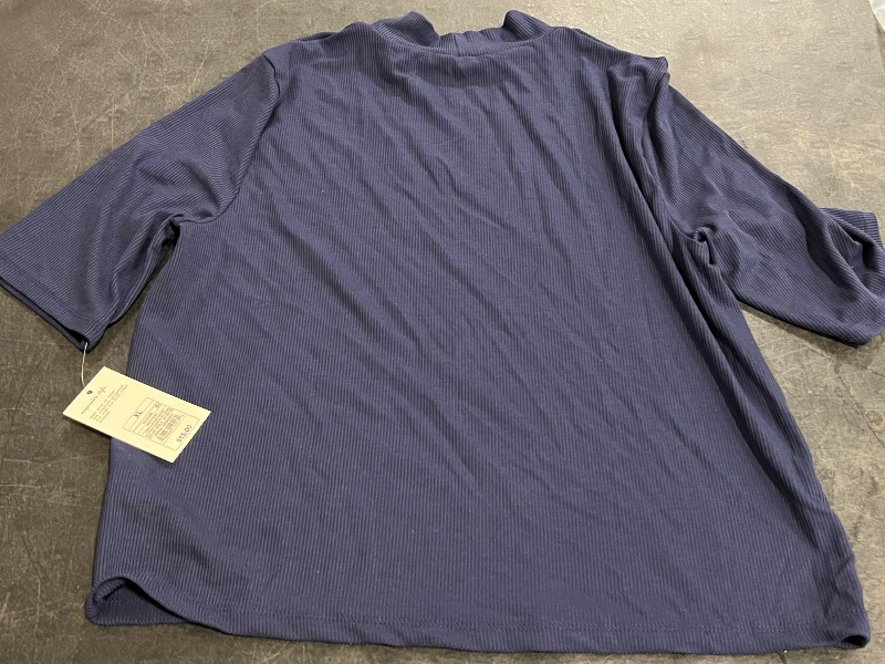 Photo 1 of (XL) Women's Elbow Sleeve Mock Turtle Neck Ribbed T-Shirt - a New Day™ Navy XL: Midweight Pullover, Solid Pattern
