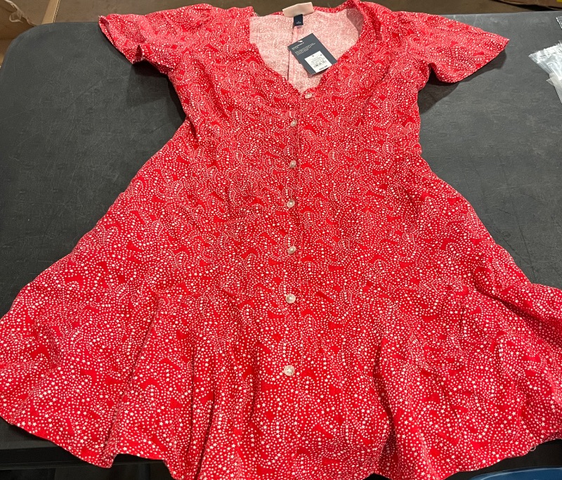 Photo 1 of (S) Women's Short Sleeve Button-Front Mini a-Line Dress - Universal Thread™ Red Paisley S
