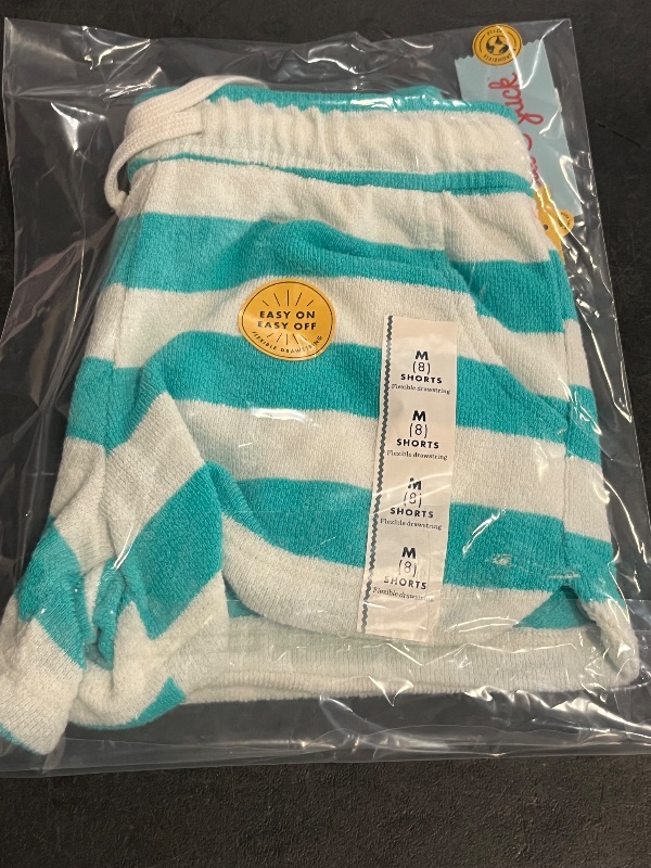 Photo 1 of (M) Girls' Knit Terry 'Striped' Shorts - Cat & Jack™ Turquoise Blue M: Adjustable Waistband, Side Pocket
