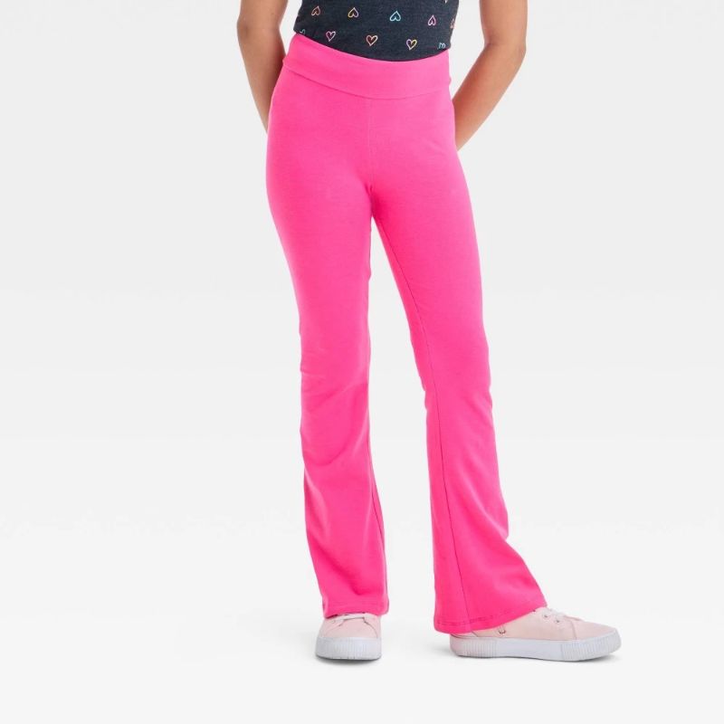 Photo 1 of (L) Girls' Flare Leggings - Cat & Jack™ Dark Pink L: High Rise, Midweight Cotton-Spandex