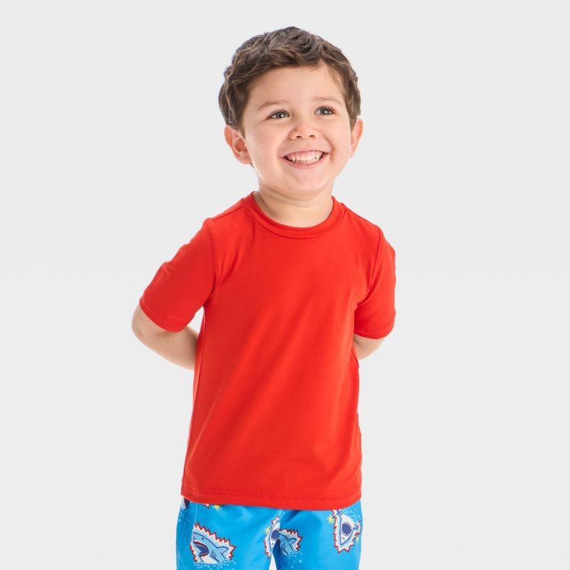 Photo 1 of 12M Toddler Boys' Short Sleeve Rash Guard Top - Cat & Jack™ Red 12M
