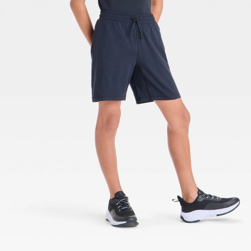 Photo 1 of (L) Boys' Soft Stretch Shorts - All in Motion™ Black L: Recycled Polyester, Spandex, UPF 50+, Drawstring Waist, Zipper Pocket
