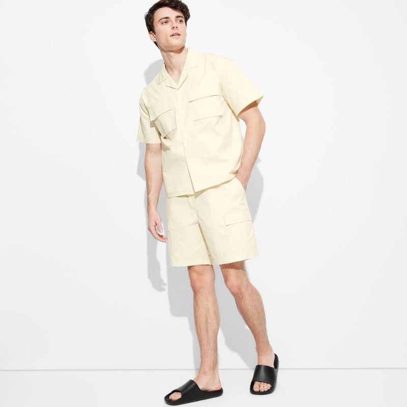 Photo 1 of (XL) Men's 8" Utility Cargo Shorts - Original Use™ Cream XL: Midweight, Drawstring Waist