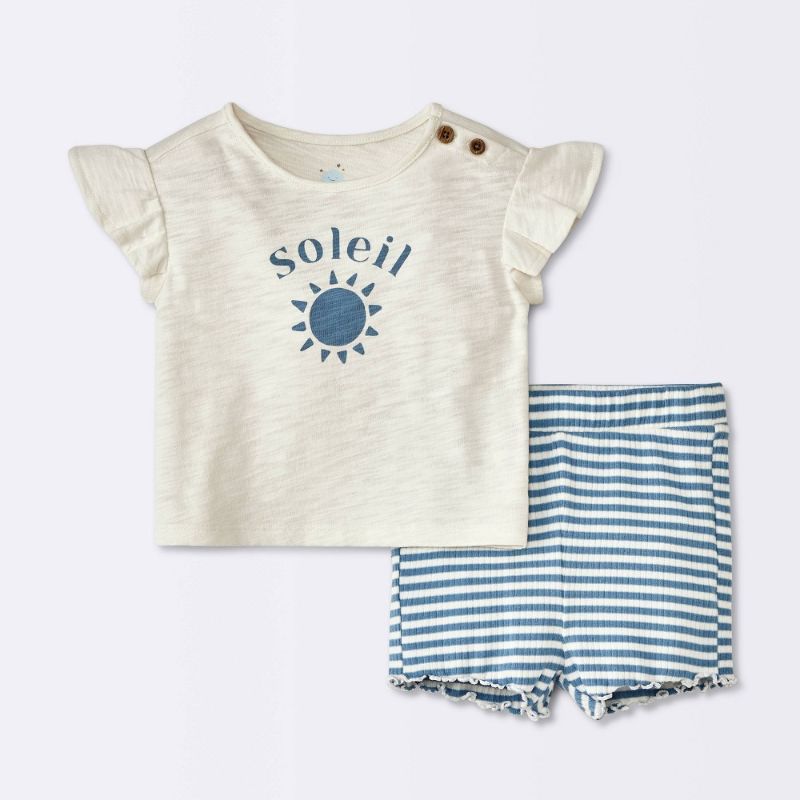 Photo 1 of 6-9M Baby Girls' Soliel Modal T-Shirt & Bike Shorts Set - Cloud Island™ Off-White 6-9M
