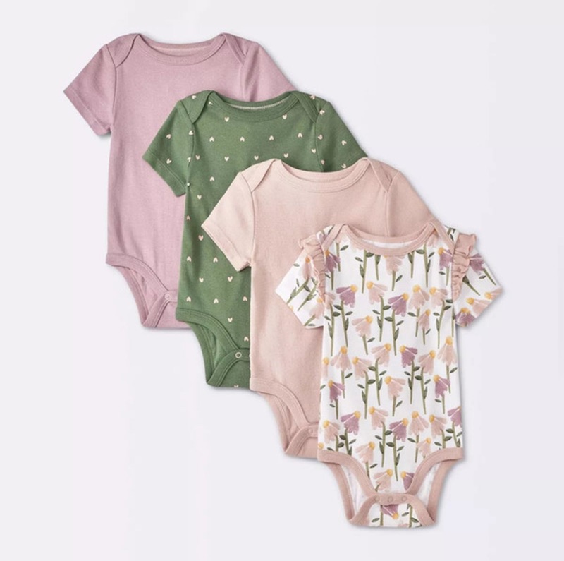View 1 of (NB) 4Pk Cloud Island Baby Girls Floral Short Sleeve Bodysuit Set