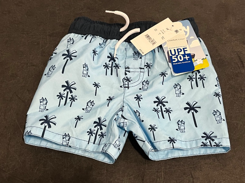 Photo 1 of 2T Toddler Boys' Bluey Swim Shorts - Blue 2T: Polyester Microfiber, Tagless, Mid Rise, Front Drawstring, UPF 50+ Protection