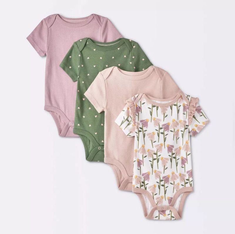 Photo 1 of (NB) 4Pk Cloud Island Baby Girls Floral Short Sleeve Bodysuit Set