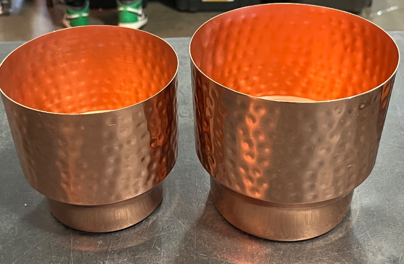 Photo 1 of MyGift 5 and 6 Inch Modern Hammered Copper Tone Metal Planter Pots, Decorative Flower Pot Plant Container Centerpiece Décor, 2 Piece Set - Handcrafted in India
