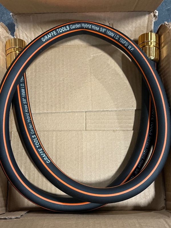 Photo 1 of Giraffe Tools Leader Hose 5/8" x 4ft, Custom Length, No Kink, Flexible, Leakproof Water Hose, Double Female Fittings, 600 Burst PSI, 4ft, Black Orange
