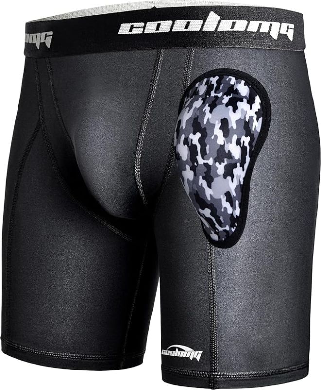 Photo 1 of (XL) COOLOMG Mens Compression Shorts with Cup Athletic Baseball Underwear for Football MMA Lacrosse Field Hockey