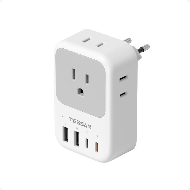 Photo 1 of European Travel Plug Adapter, TESSAN International Power Adaptor with 4 Outlets 4 USB Ports (2 USB-C, 1 with PD 20W), Type C Adapter for US to EU Europe Spain Iceland France Italy Germany Portugal
