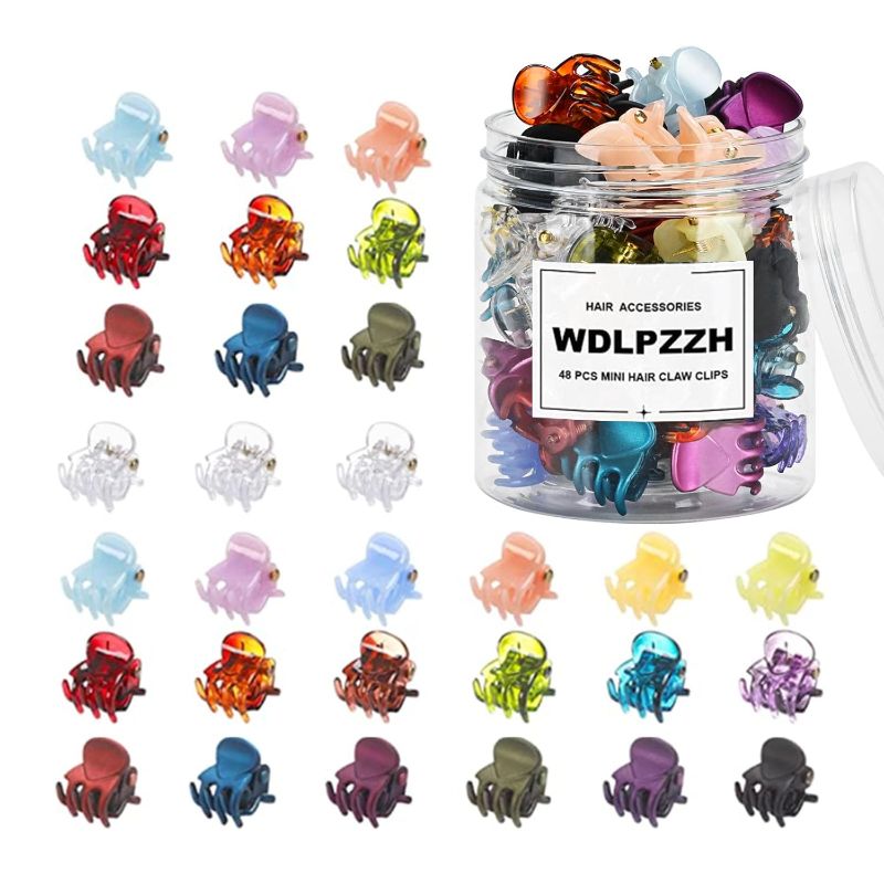 Photo 1 of 48pcs Mini Hair Claw Clips for Women Girls, Small Tiny Hair Clips Claws Little Plastic Jaw Clamps Clips with Transparent Box (Multi-Colored)
