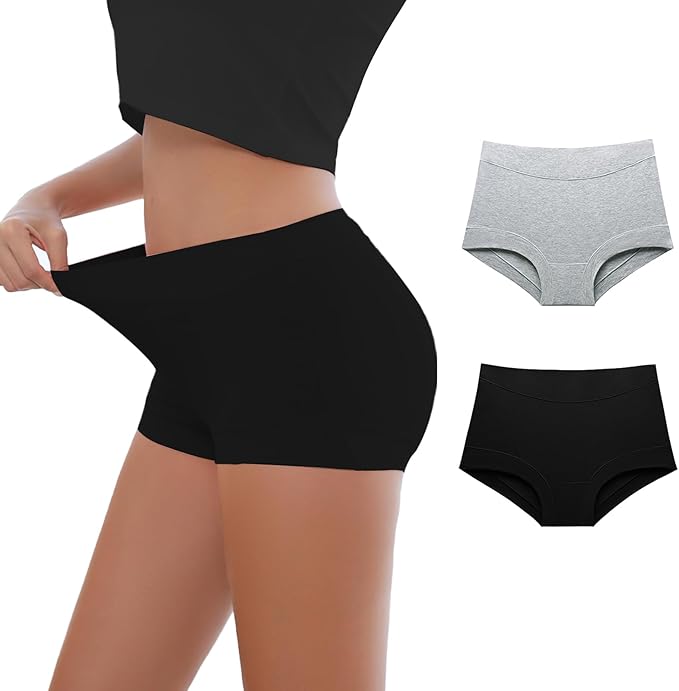 Photo 1 of (M) Migbean Womens Seamless Boy Shorts Underwear Soft Stretch Boxer Shorts Briefs No Show Panties 2 Packs Black Grey
