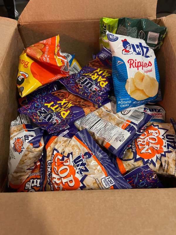 Photo 1 of Exp.04/28/25 Utz Snack Variety Pack Individual Snacks, Includes Potato Chips, Cheese Curls, Popcorn, and Party Mix, Crunchy Travel Snacks for Lunches, Vending Machines, and Enjoying on the Go (Pack of 42)
