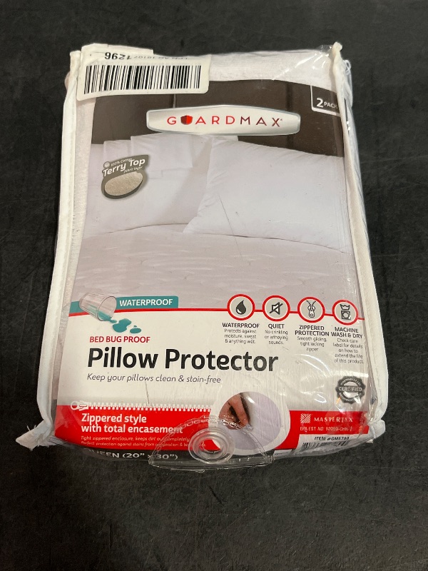 Photo 1 of Guardmax Terry Cotton Pillow Protector with Zipper Queen Size - 2 Pack -100% Waterproof, Bed Bug Proof, Dust Mite Proof, & Hypoallergenic Pillow Covers - Premium Zippered Pillow Cases. (20 X 26)