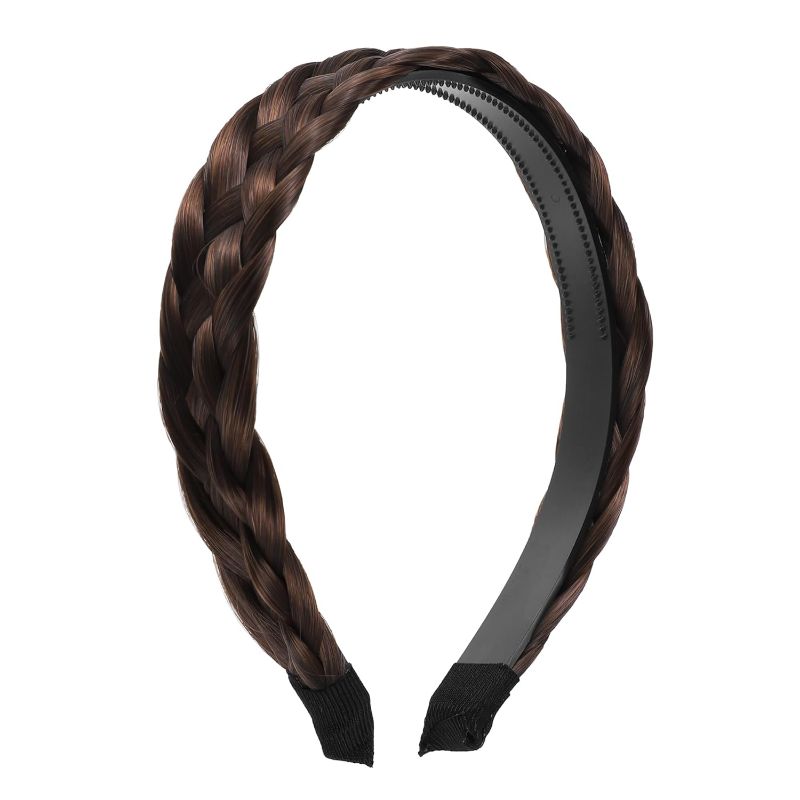 Photo 1 of Wig Braided Headbands, Synthetic Hair Headbands with Braid, Wig Braided Hairhoop, Braided Headband with Teeth for Women, 1.18" Wide, Light Brown