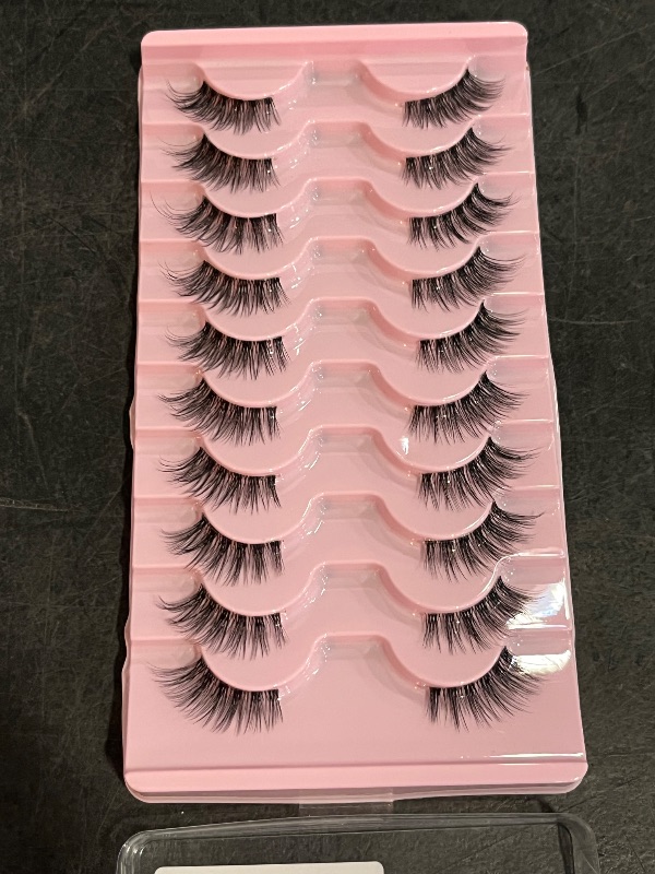 Photo 1 of Half Lashes Natural Look Wispy Cat Eye Cluster Lashes 14 mm Clear Band Accent Short False Eyelashes that Look Like Extensions 10 Pairs by FANXITON
