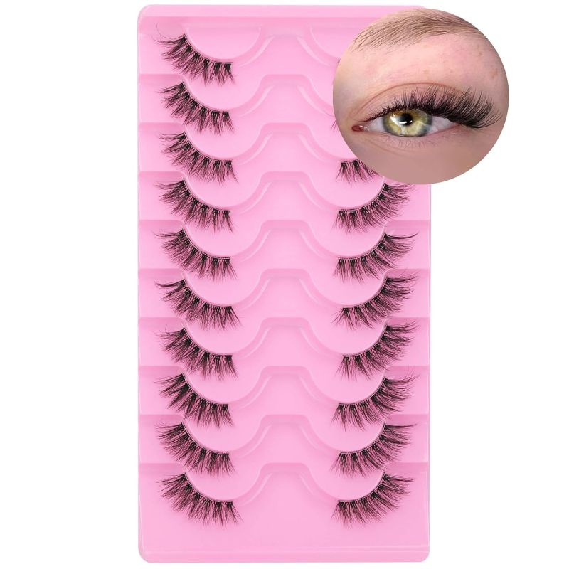 Photo 1 of Half Lashes Natural Look Wispy Cat Eye Cluster Lashes 14 mm Clear Band Accent Short False Eyelashes that Look Like Extensions 10 Pairs by FANXITON
