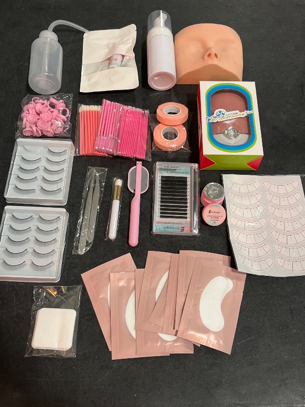 Photo 1 of Pretty memory Eyelash Extension Kit for Beginners, 343 Pcs Lash Extension Kit with Everything Includes 2 Mannequin Heads Facial Mister Tweezers Glue USB Fan for Practice Training