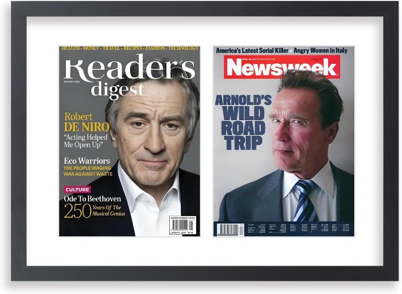 Photo 1 of 14x20 Inch Picture Frames Wood Displays Double Magazine Frame 8x10.75 Inch with White Mats for Two 8 x 10.75 Magazines or1/4inch Thick Comic Book