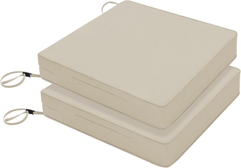 Photo 1 of Favoyard Patio Chair Cushions 19 x 19 x 3 Inch Waterproof Outdoor Seat Cushions for Patio Furniture 3-Year Color Fastness Garden Sofa Couch Chair Pads with Handle & Adjustable Straps Set of 2, Beige