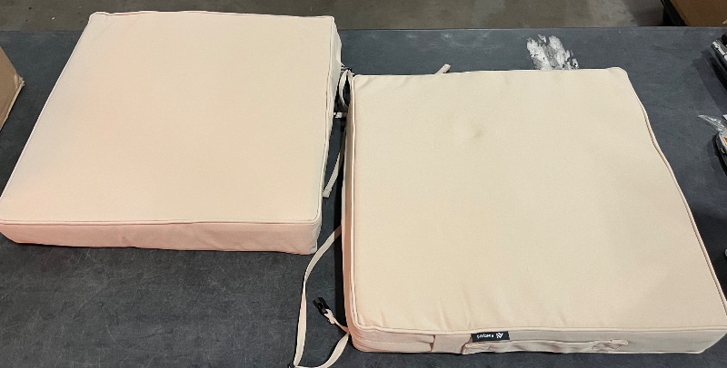 Photo 1 of Favoyard Patio Chair Cushions 19 x 19 x 3 Inch Waterproof Outdoor Seat Cushions for Patio Furniture 3-Year Color Fastness Garden Sofa Couch Chair Pads with Handle & Adjustable Straps Set of 2, Beige