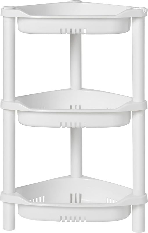 Photo 1 of ELYKEN 3 Tier Shower Caddy Organizer Shelf Corner, 14.4 x 11.2 x 22.4 Inches, Rustproof, Plastic Shower Rack Stands for Inside Bathroom, Bathtub, White
