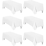 Photo 1 of Easy-Going 6 Pack White Tablecloths 60x102 Inch for 6 Ft Rectangle Table, Washable Polyester Waterproof Stain Resistant Table Cloth, Decorative Table Cover for Kitchen, Dining Tables, Events