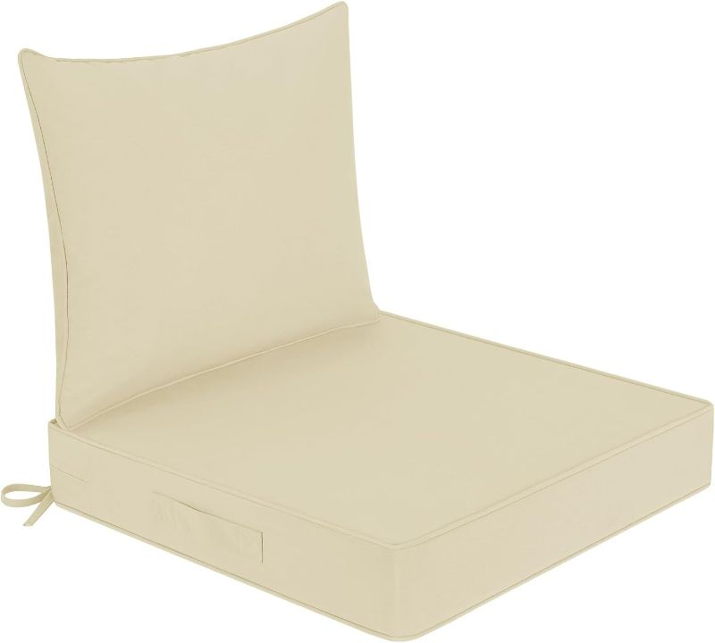 Photo 1 of Outdoor Chair Cushions 24x24 with Removable Cover, Waterproof Patio Furniture Cushions, Deep Seat Cushions for Outdoor Furniture with Backrest for Sofa, Couch and Patio Chairs, Beige