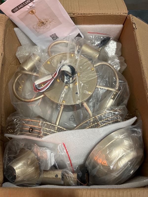 Photo 1 of 20" Gold Fandelier Ceiling Fan with Light, Flower Crystal Chandelier Ceiling Fan with Light and Remote Control, Modern Caged Enclosed 6 Speeds for Girl's Bedroom, Nursery, Living Room
