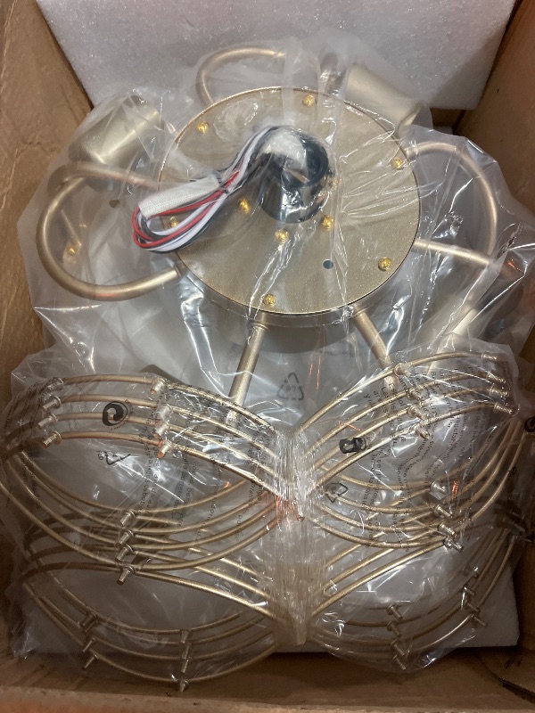 Photo 1 of 20" Gold Fandelier Ceiling Fan with Light, Flower Crystal Chandelier Ceiling Fan with Light and Remote Control, Modern Caged Enclosed 6 Speeds for Girl's Bedroom, Nursery, Living Room
