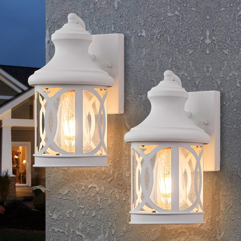 Photo 1 of Outdoor Wall Sconce, White Modern Outdoor Wall Lights, Waterproof Exterior Light Fixture Porch Sconces, Outdoor Light Fixture with Clear Glass Shade for Garage Patio Front Door Balcony