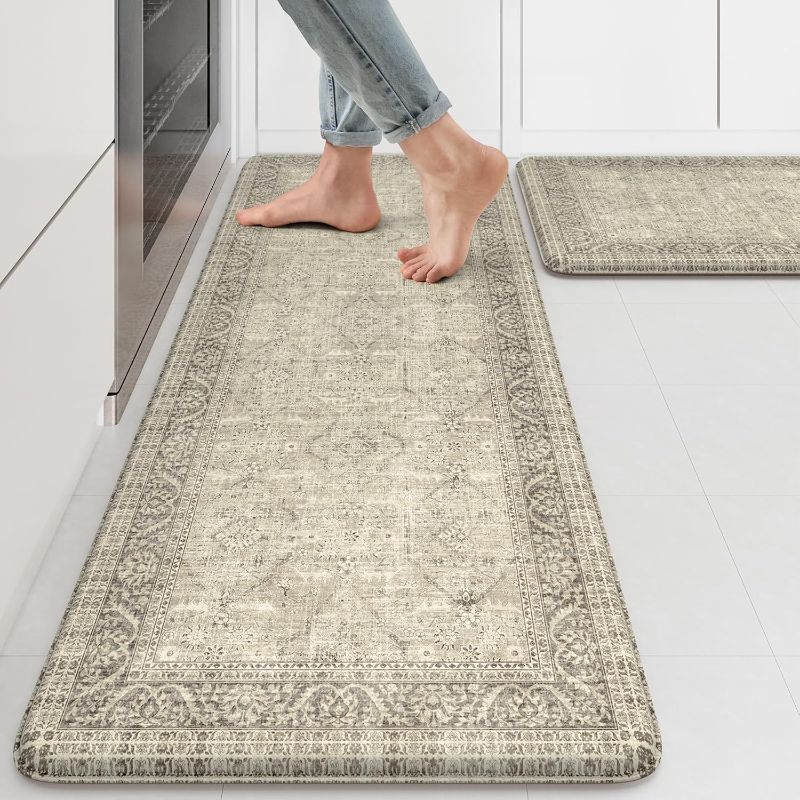 Photo 1 of KIMODE Farmhouse Anti Fatigue Kitchen Mat,Vintage Brown Kitchen Rugs Sets of 2,Non Slip Waterproof Kitchen Floor Mats,Ergonomic Cushioned Comfort Standing Mat for Laundry,Office, Sink,Desk
