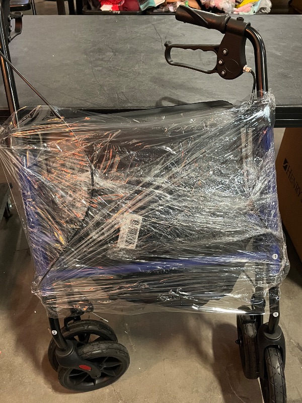 Photo 1 of Caring 4-Wheel Rollator Walker for Seniors – Blue Rolling Walker with Seat, Hand Brakes & Storage – Heavy Duty Frame Supports 350 lbs – Foldable Mobility Aid
