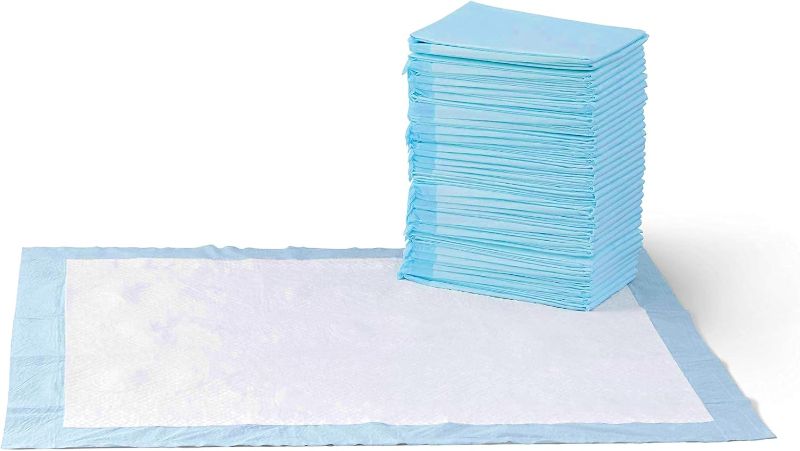 Photo 1 of Amazon Basics Puppy Pads with Quick-Dry 5-Layer Leak-Proof Design for Potty Training, X-Large Size, Pack of 40, Blue & White