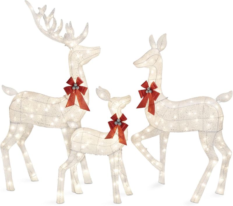 Photo 1 of Best Choice Products 3-Piece Large Lighted Christmas Deer Family Set 5Ft Outdoor Yard Decoration with 360 LED Lights, Stakes, Zip Ties - White