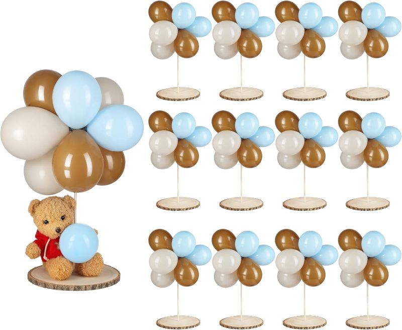 Photo 1 of Baby Shower Table Centerpiece Decor 144 Pcs Balloons Wooden 9-10in Rounds Circles Slices with Stick DIY Craft Birthday Wedding Gender Reveal Bear Party Table Decorations(Brown and Blue)
