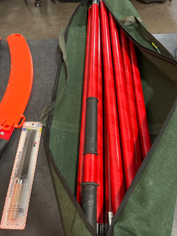 Photo 1 of Manual Pole Saw 30 FT Extendable Tree Pruner High Branches Trimming for Pruning Palms and Shrubs with Long Handle (Red)
