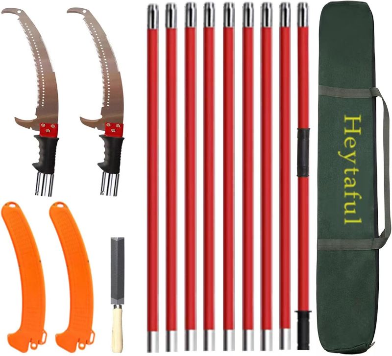 Photo 1 of Manual Pole Saw 30 FT Extendable Tree Pruner High Branches Trimming for Pruning Palms and Shrubs with Long Handle (Red)
