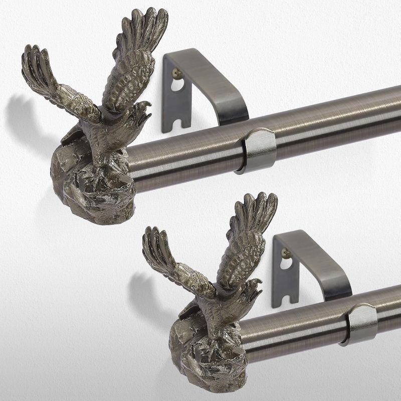 Photo 1 of Bronze Decorative Curtain Rods for Windows:66-120" Adjustable Farmhouse Curtain Rod for Bedroom Living Room,Heavy Duty Rustic Drapery Rods with Eagle Finials Easy Install,Antique Bronze Gold 2 Pack
