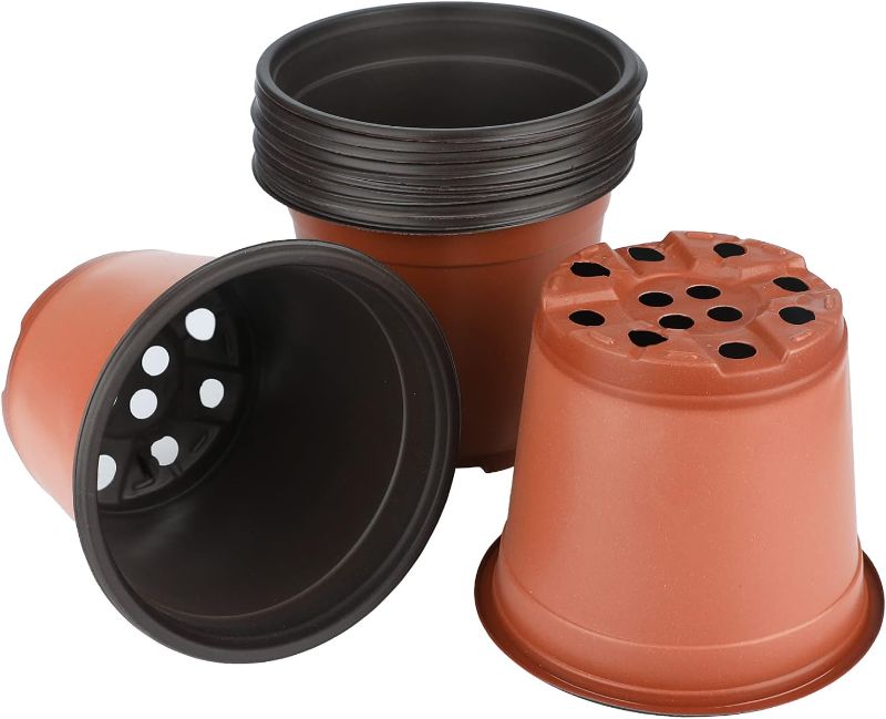 View 1 of KINGLAKE 50 Pcs 6" Plastic Plants Nursery Seedlings Pot/Pots Flower Plant Container Seed Starting Pots for Plant