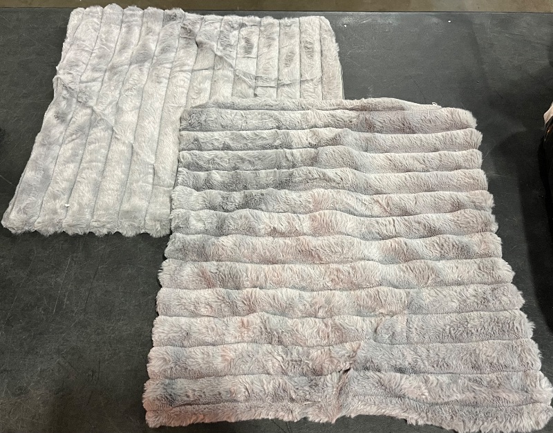 Photo 1 of MADIZZ Set of 2 Faux Wool Plush Decorative Throw Pillow Covers 18x18 Inch Grey Fluffy Striped Soft Decorative Cushion Cover for Sofa Bedroom Pillow Shell
