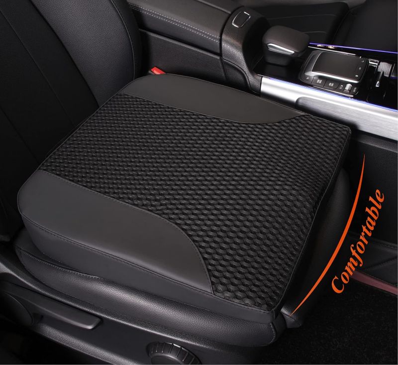Photo 1 of Car Seat Cushion – Memory Foam Pad for Driving Comfort – Boosts Height and Relieves Coccyx & Lower Back Pain – Car, Truck, Office Chair (Leather & 4D Mesh Black)
