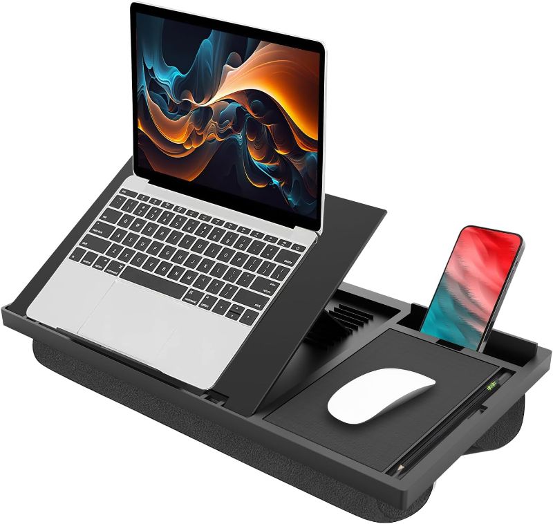 Photo 1 of Laptop Lap Desk with Cushion - 9 Adjustable Angles, Fits Up to 15.6 inch Laptops, Built-in Mouse Pad, Phone and Pen Slots. Portable Writing Board for Bed, Sofa, and Work Table
