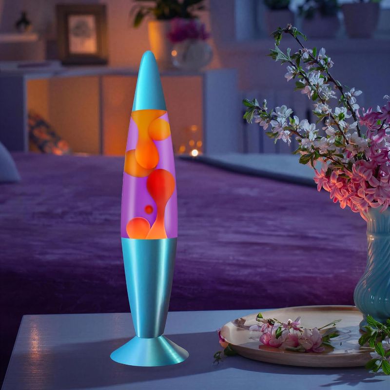 Photo 1 of Beautiful Lamp- BLUE with Yellow/Orange Wax, Relaxing Liquid Light, Night Light Nightlight, Home Decor Living Room Office Bedroom Lamp for Adults Teens Kids, Magma Motion