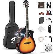 Photo 1 of Acoustic Electric Guitar Kit: 41 Inch Full Size 6 String Cutaway Acoustic Guitar for Beginner Adults, Guitarra Electroacústica with Steel String, Built-in EQ, Gig Bag, Capo, Strap, Picks
