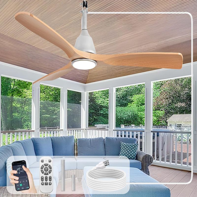 Photo 1 of Depuley Outdoor Ceiling Fan with Lights: 52" Silver Gazebo Fans Outdoor Hanging with Remote APP Control - Plug in Waterproof Fans with Light for Patio Porch Reversible Wood Blades 3CCT 6 Speeds Timer