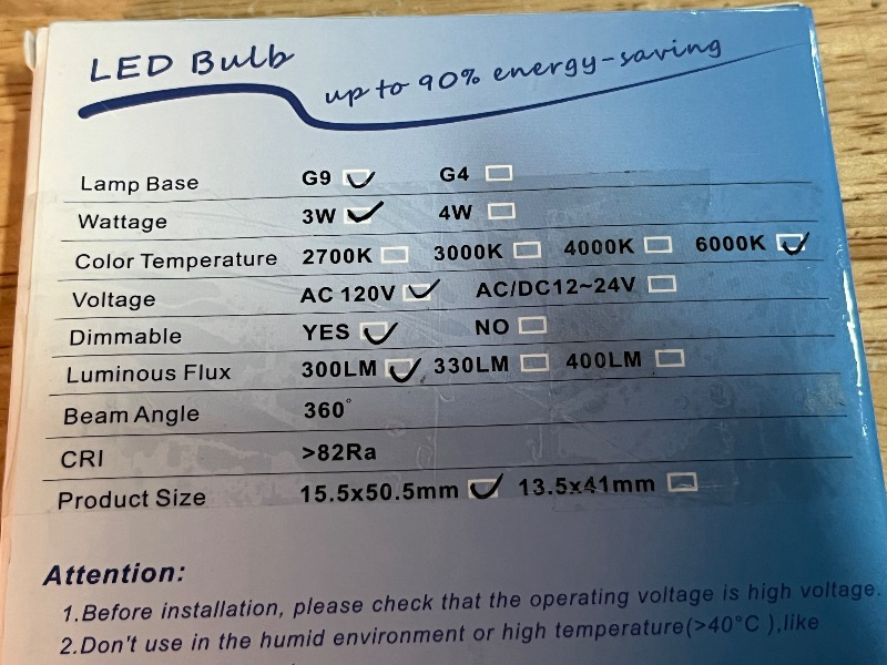 Photo 1 of ALIDE G9 Led Bulbs Dimmable 3W Replace 20W 25W 30W Halogen Equivalent,2700K Soft Warm White, AC120V G9 Clear T4 Bi-pin Led Bulbs for Chandelier Pendant Wall Home Lighting,300LM,360 Deg,10Pack
