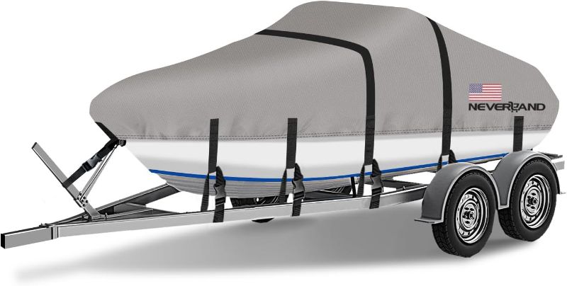 Photo 1 of Boat Cover 17-19 ft Waterproof Boat Covers Fits Bass, V-Hull and Tri-Hull, Fish & Ski, Runabout Bowrider Boat, 17' 18' 19' Foot Heavy Duty Canvas Trailerable Boat Cover Gray