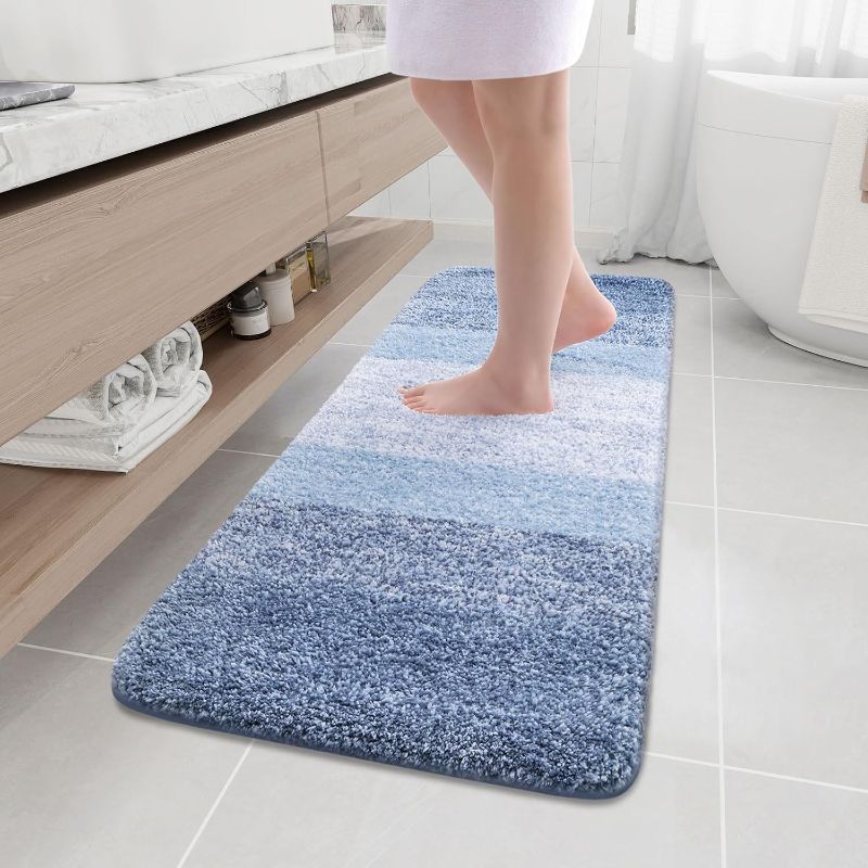 Photo 1 of Arotive Microfiber Bathroom Rugs, Shaggy Soft and Absorbent Bath Rug, Non-Slip, Thick Plush Machine Washable Dry Bath Mats for Bathroom, Tub and Shower, 58x34, Light Blue, Rectangular
